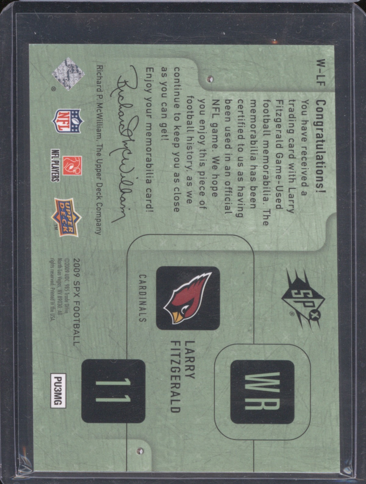 Larry Fitzgerald 2009 Upper Deck SPx #W-LF Winning Materials Jersey /149