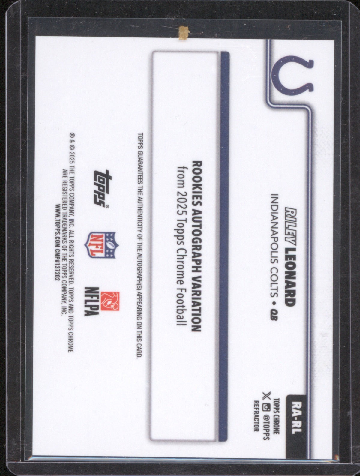 2025 Topps Chrome Riley Leonard #RA-RL Rookie Autograph Refractor /499 Colts