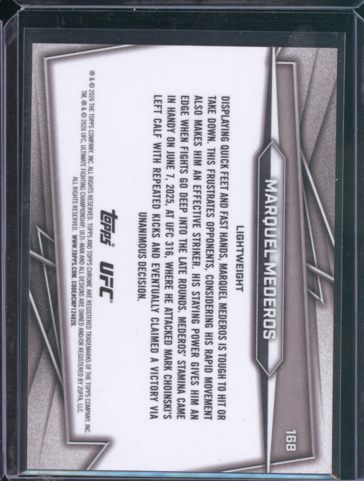 2026 Topps Chrome UFC Marquel Mederos #168 Orange Mini Diamonds /25
