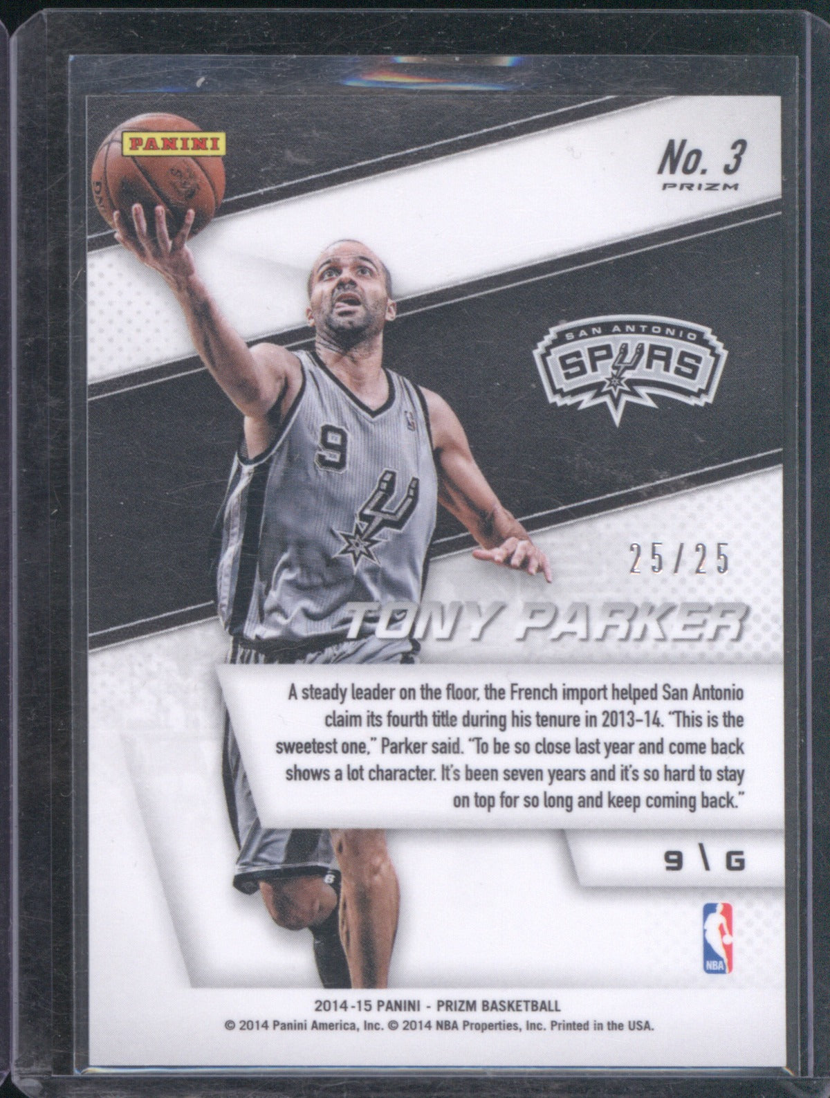 Tony Parker Panini Prizm 2014-15 #3 Representatives Green Mojo Prizm /25