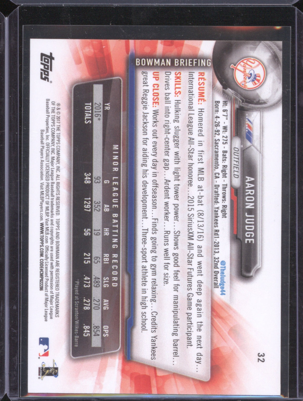 Aaron Judge 2017 Bowman #32 Rookie