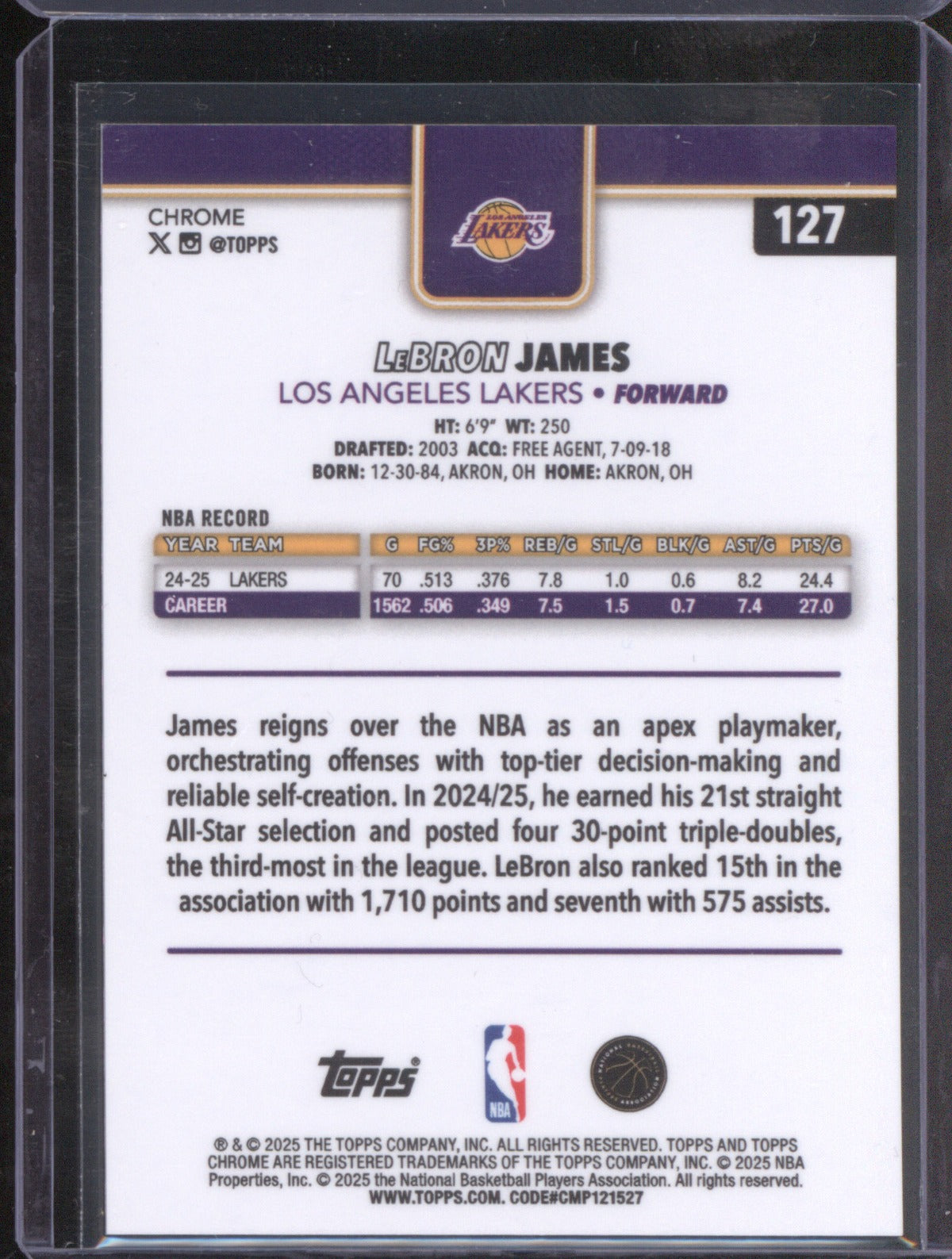 LeBron James 2025-26 Topps Chrome #127 Blue X-Fractor