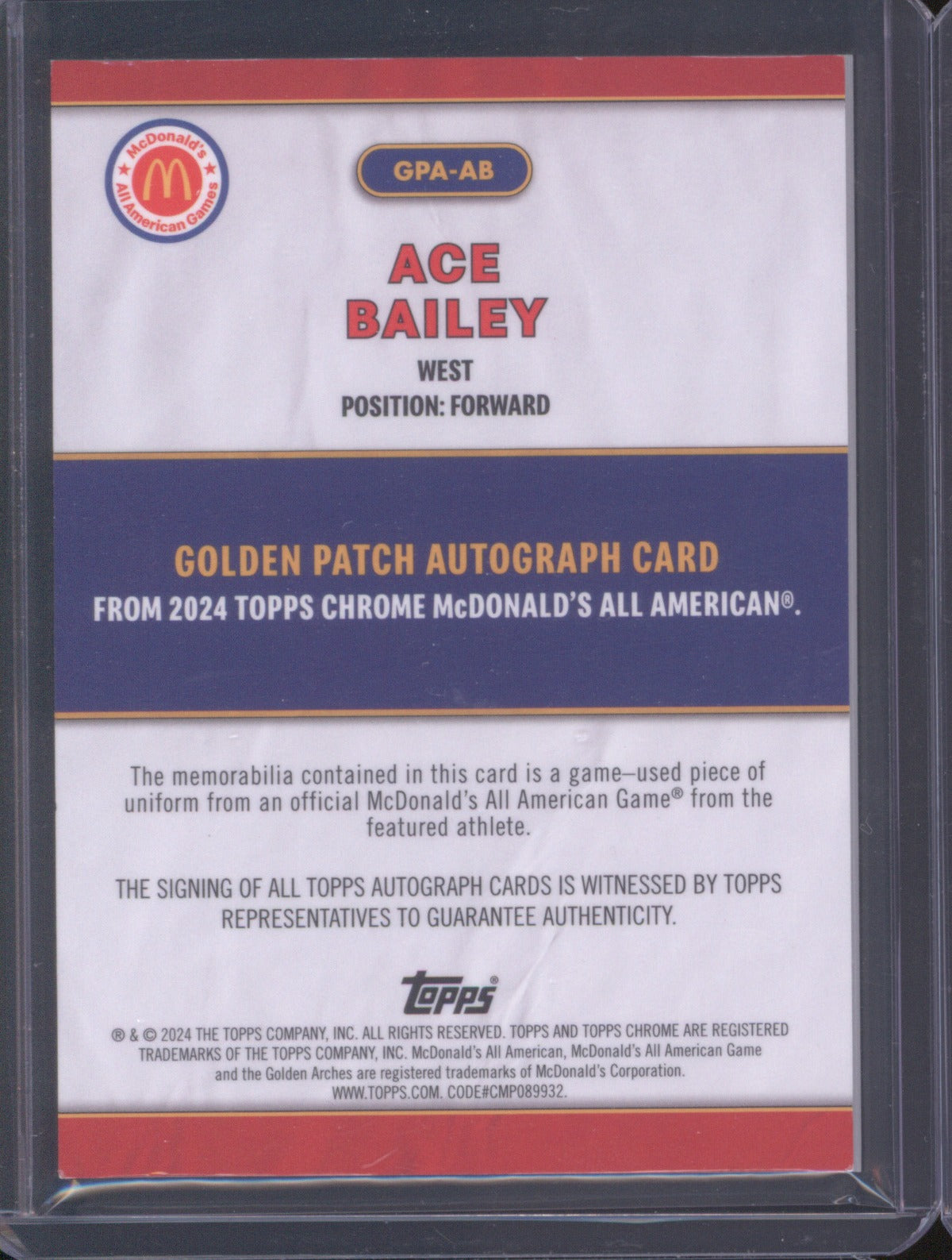 Ace Bailey 2024 Topps Chrome McDonalds GPA-AB Game Worn Memorabilia /25