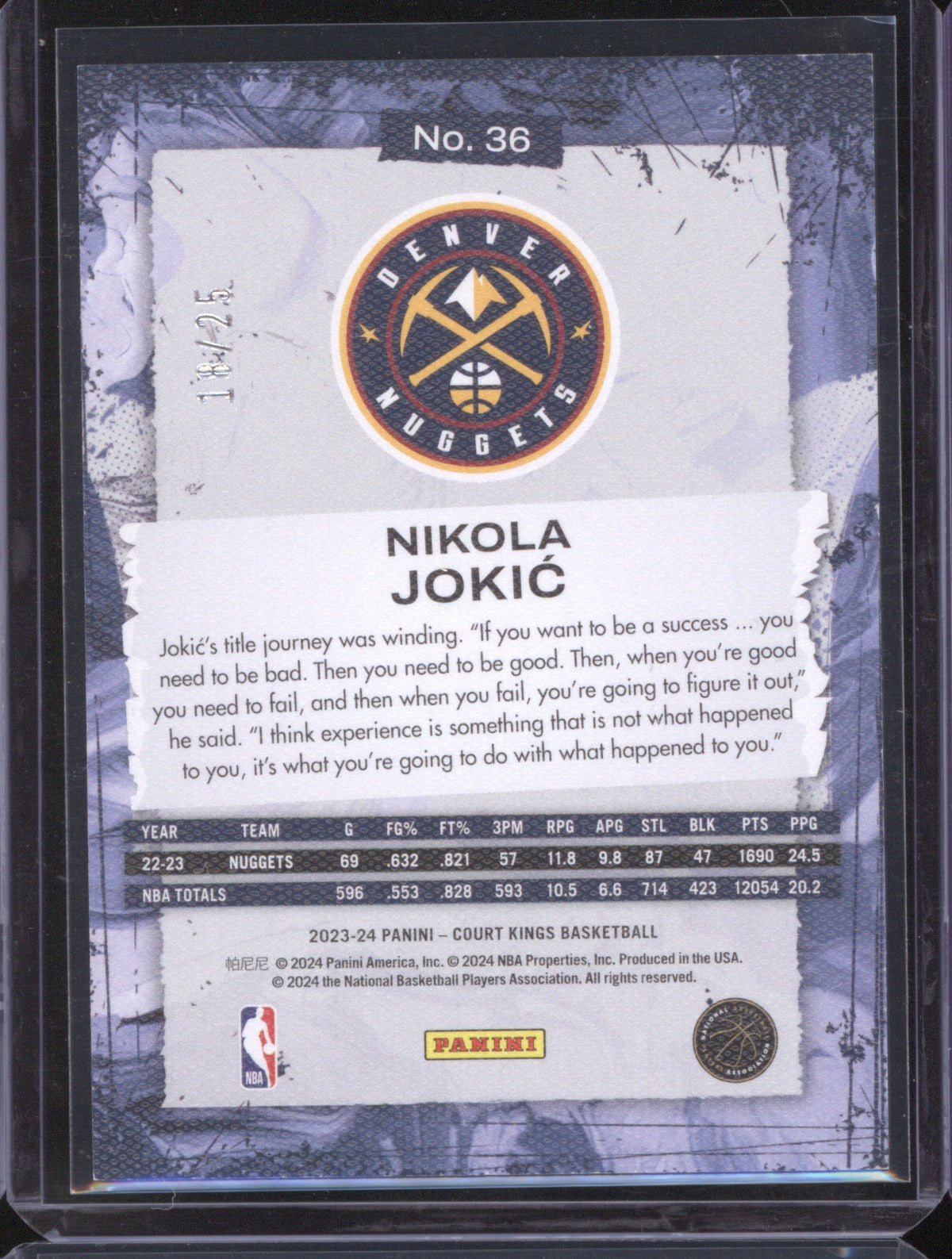 Nikola Jokić 2023-24 Panini Court Kings #36 Sapphire /25