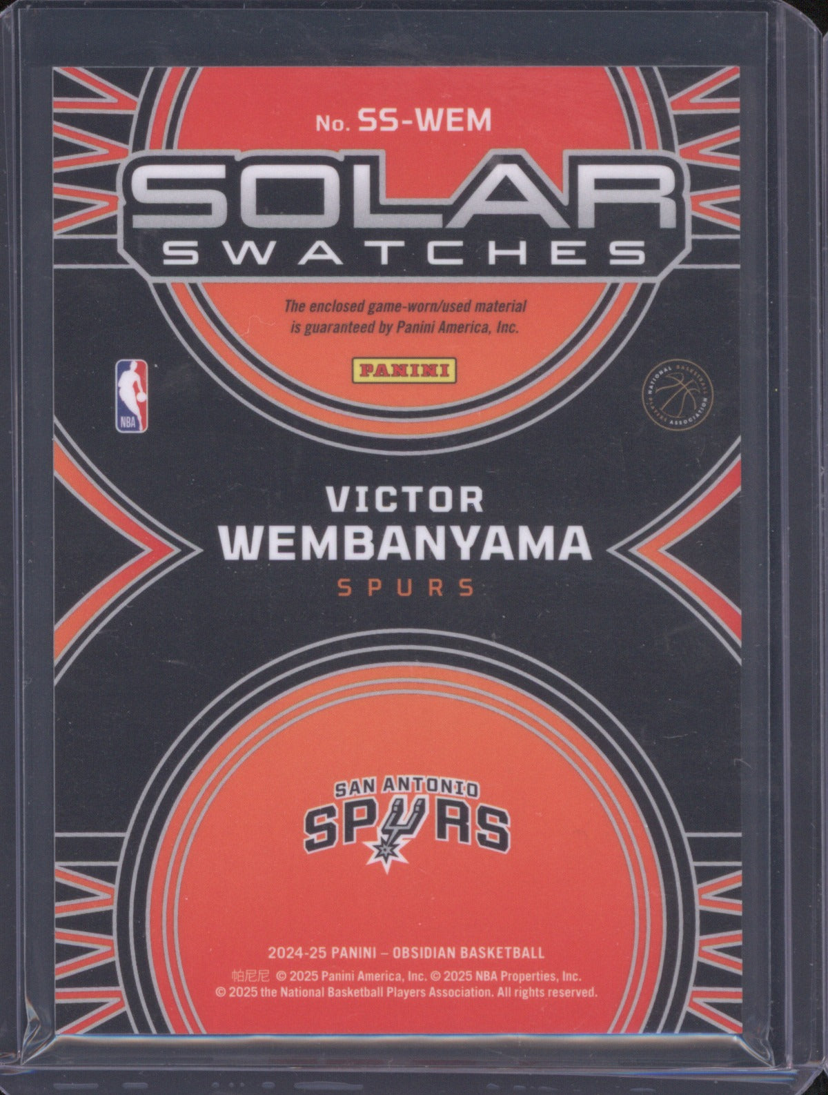 Victor Wembanyama 2024-25 Panini Obsidian Solar Swatches