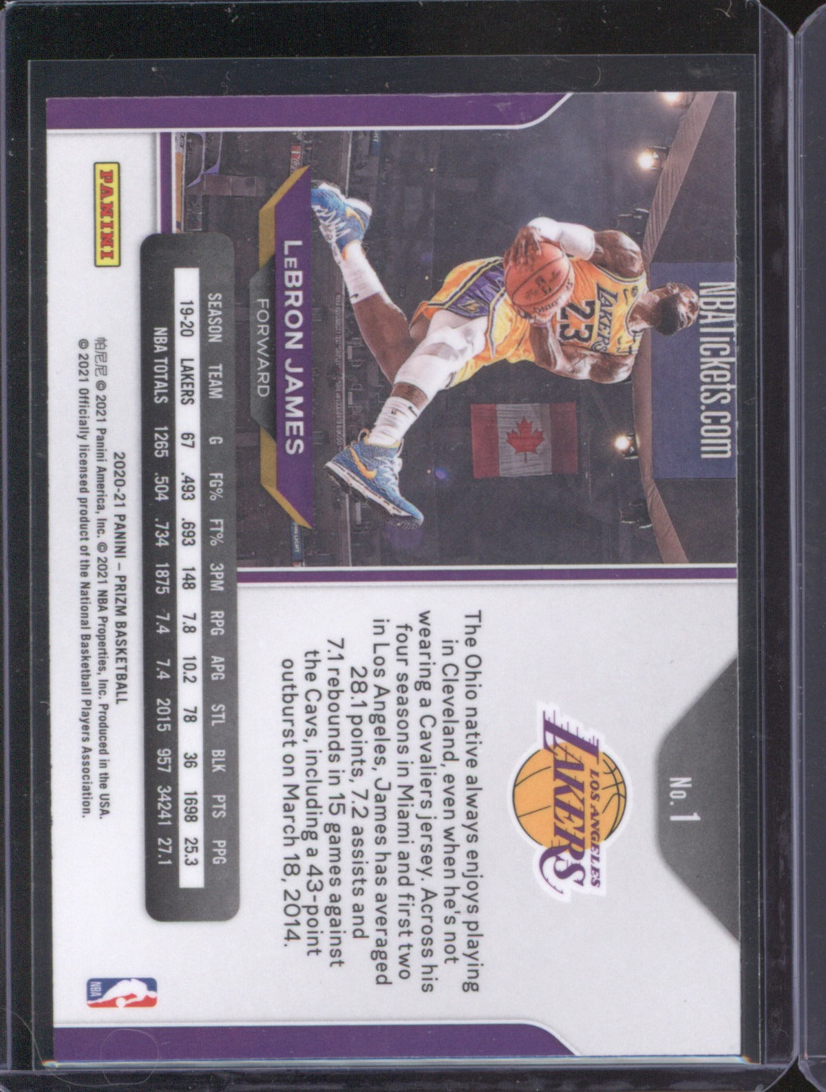 LeBron James 2020-21 Panini Prizm #1 Base Kobe Tribute