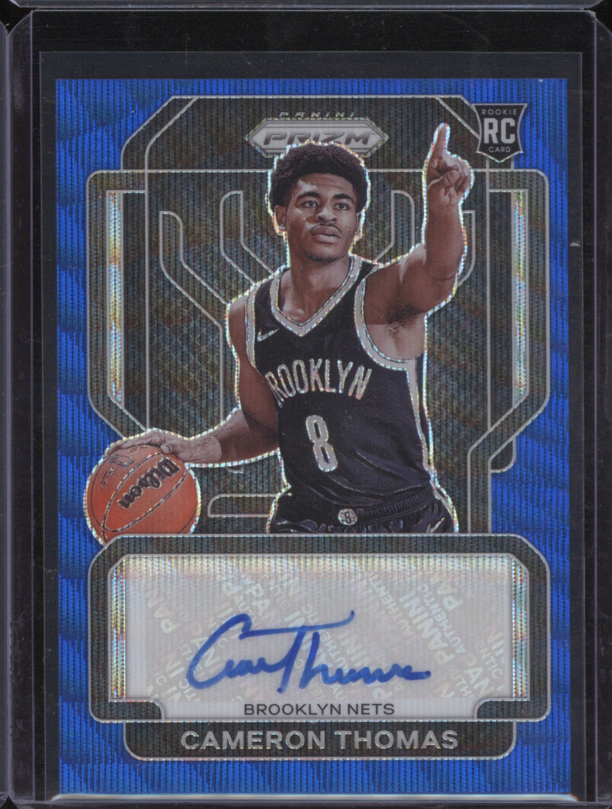 Cameron Thomas 2021-22 Panini Prizm #297 Rookie Signatures Blue Wave