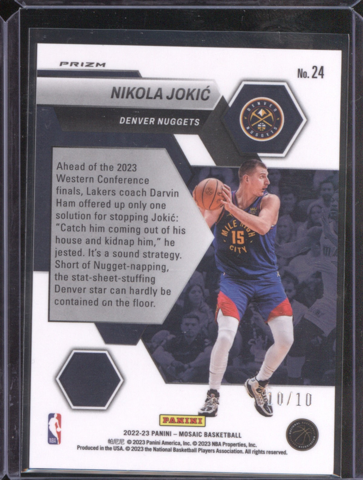 Nikola Jokic 2022-23 Panini Mosaic #24 Montage Gold Mosaic Prizm /10