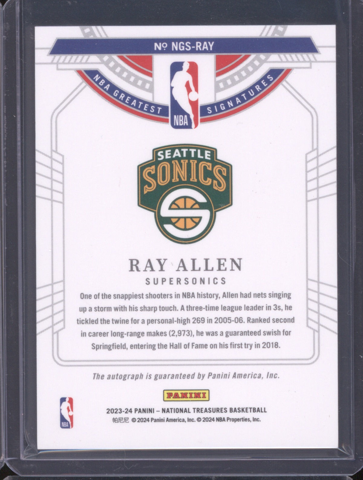 Ray Allen 2023-24 Panini National Treasures #NGS-RAY Greatest Signatures /8