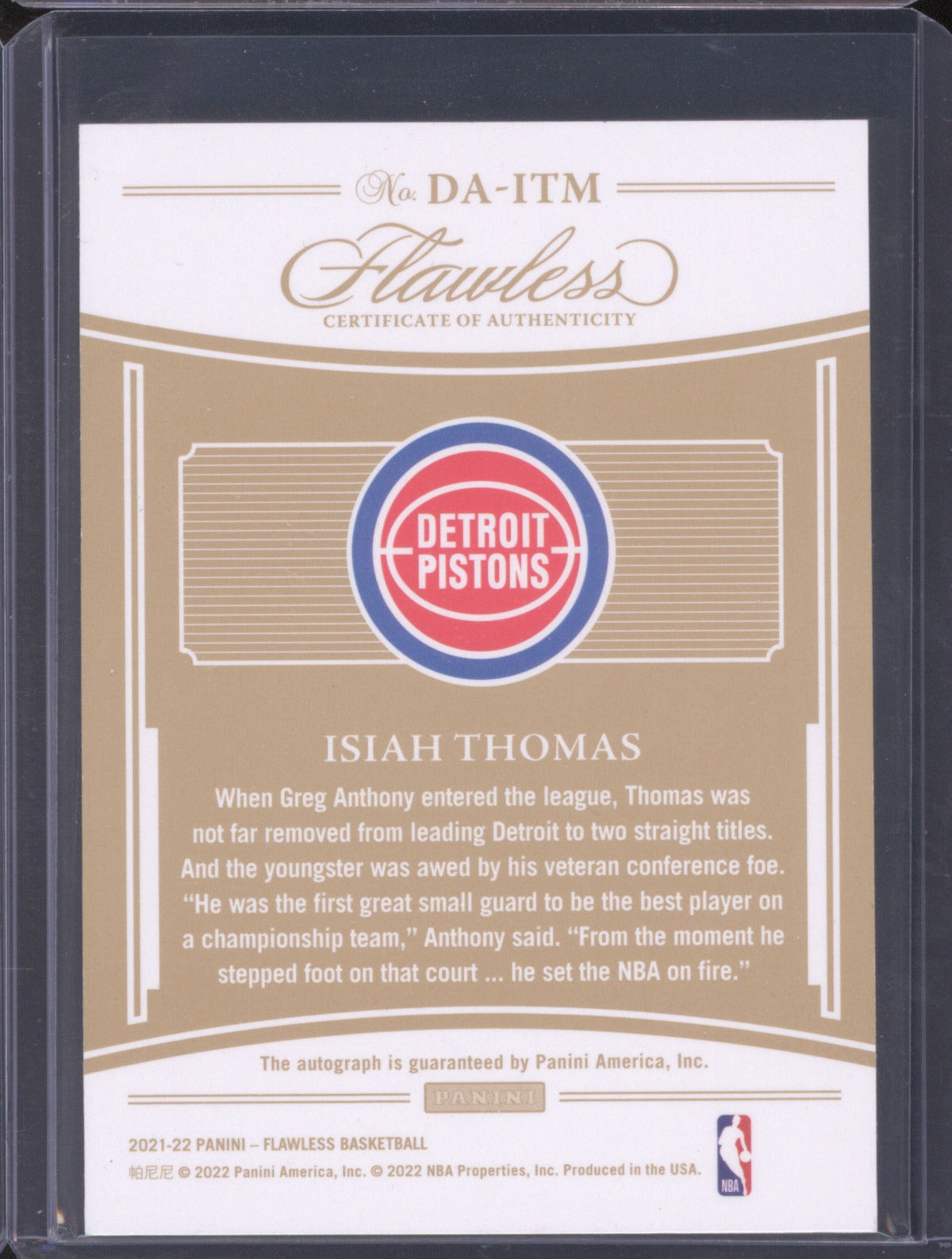 Isiah Thomas 2021-22 Panini Flawless #DA-ITM Distinguished Ruby Auto /15