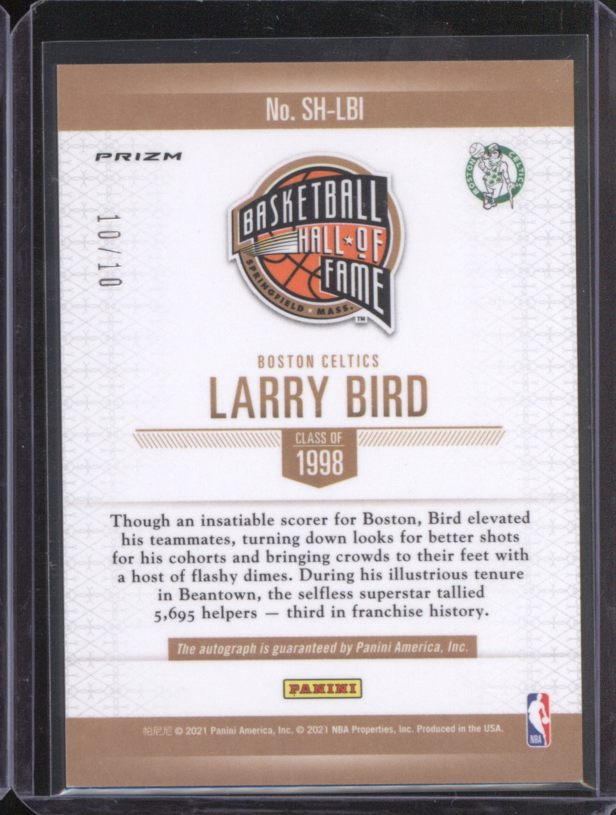 Larry Bird 2021 Panini Hall of Fame Auto #SH-LBI Gold /10