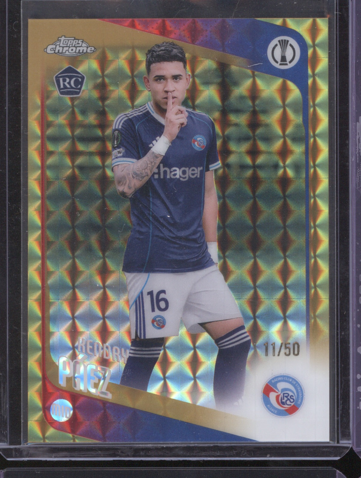 2025 Topps Chrome UEFA Club Competitions Kendry Páez Gold Geometric 11/50 RC