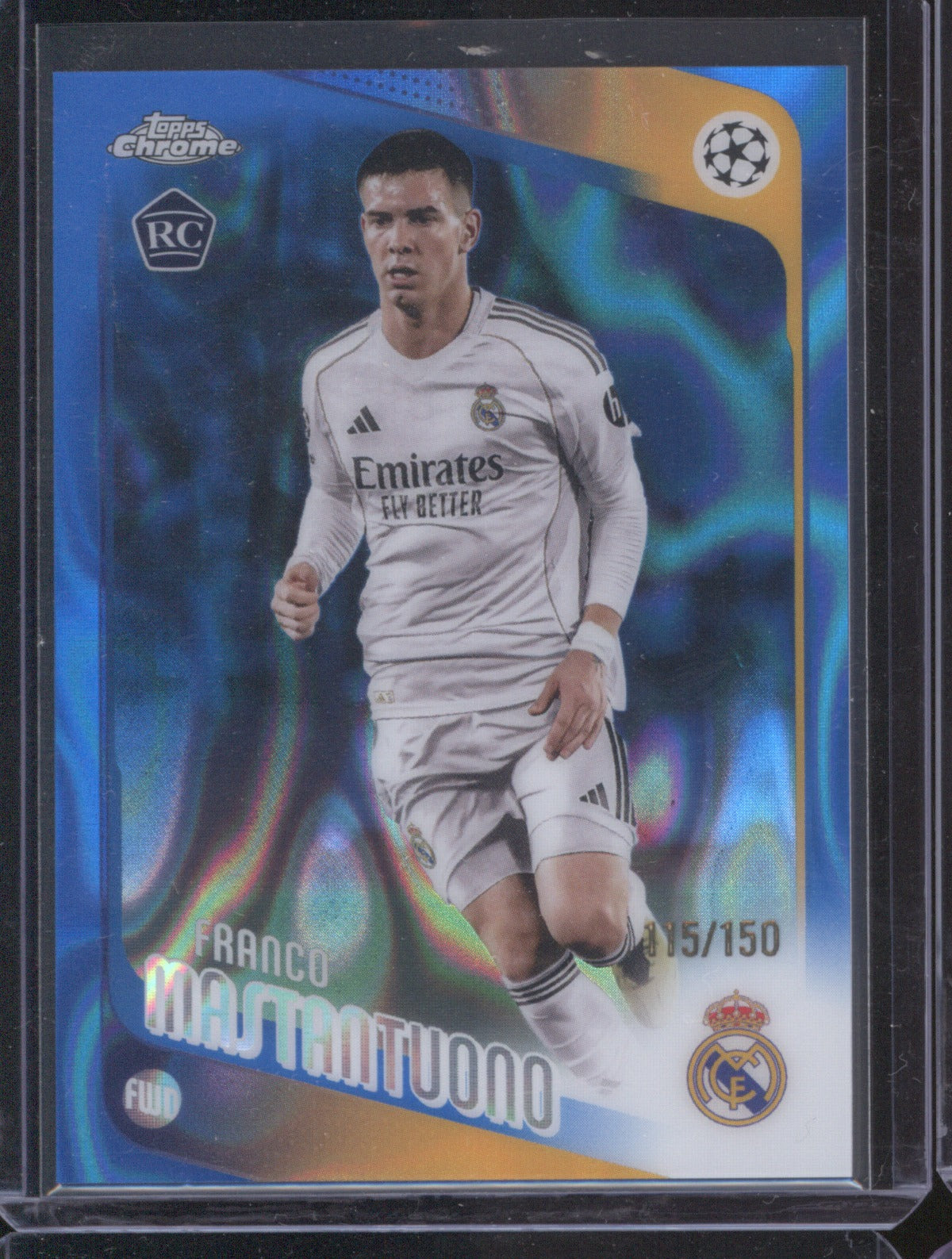 Franco Mastantuono 2025 Topps Chrome UEFA Champions League Blue Lava RC 115/150