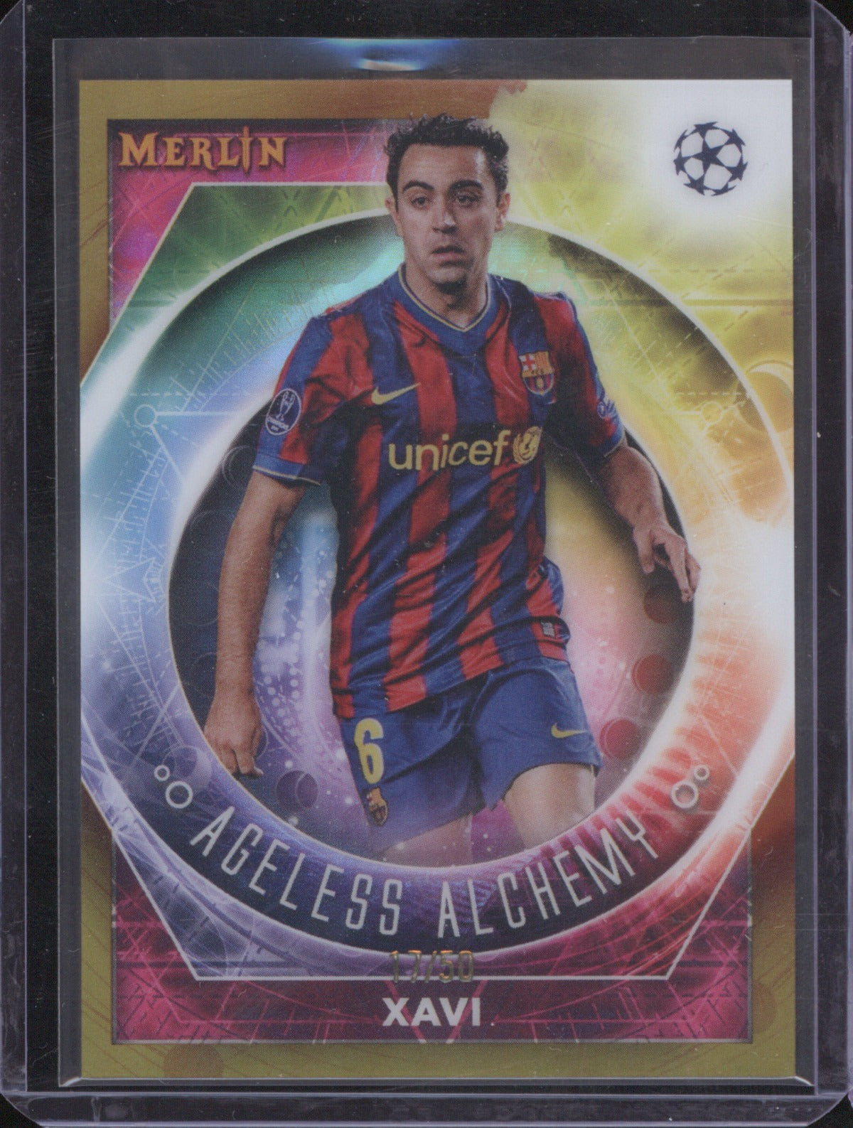 2022 Topps Merlin UEFA Club Competitions Xavi Ageless Alchemy Gold 17/50 #AA-4