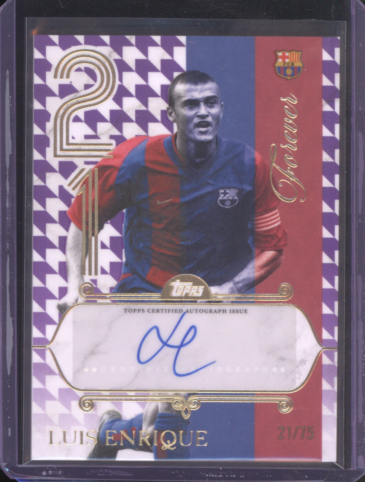 Luis Enrique 2025 Topps Forever Barcelona 21/75 Purple Auto