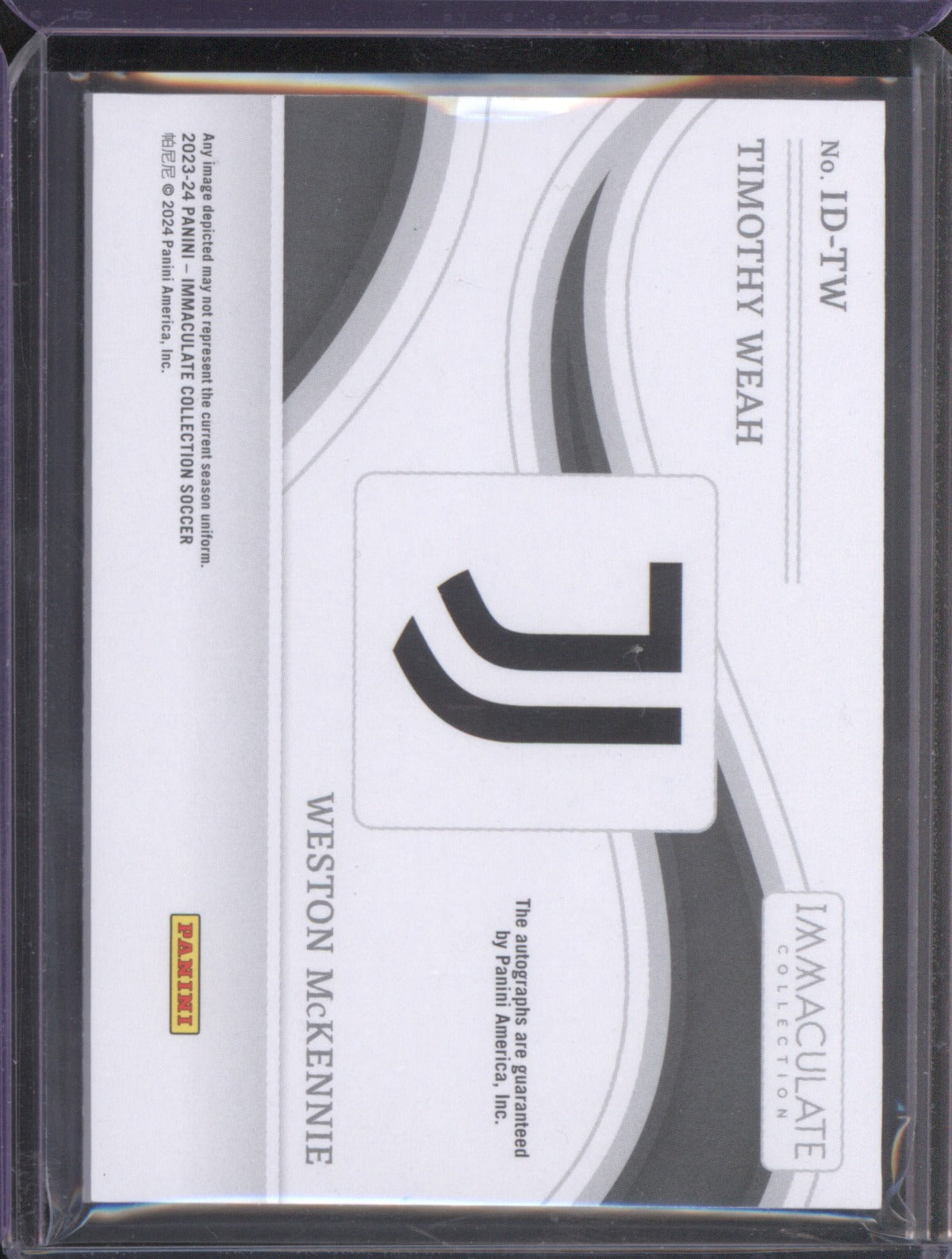 Timothy Weah, Weston McKennie 2023 Panini Immaculate Dual Auto Juventus 4/5