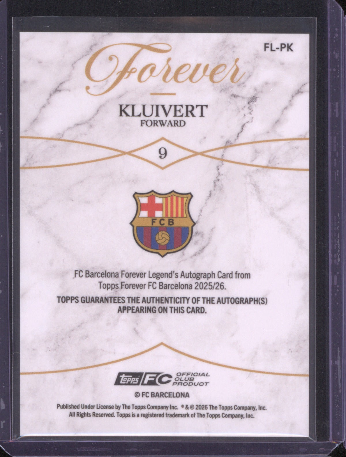 2025 Topps Forever Barcelona Patrick Kluivert 086/125 Pink Auto