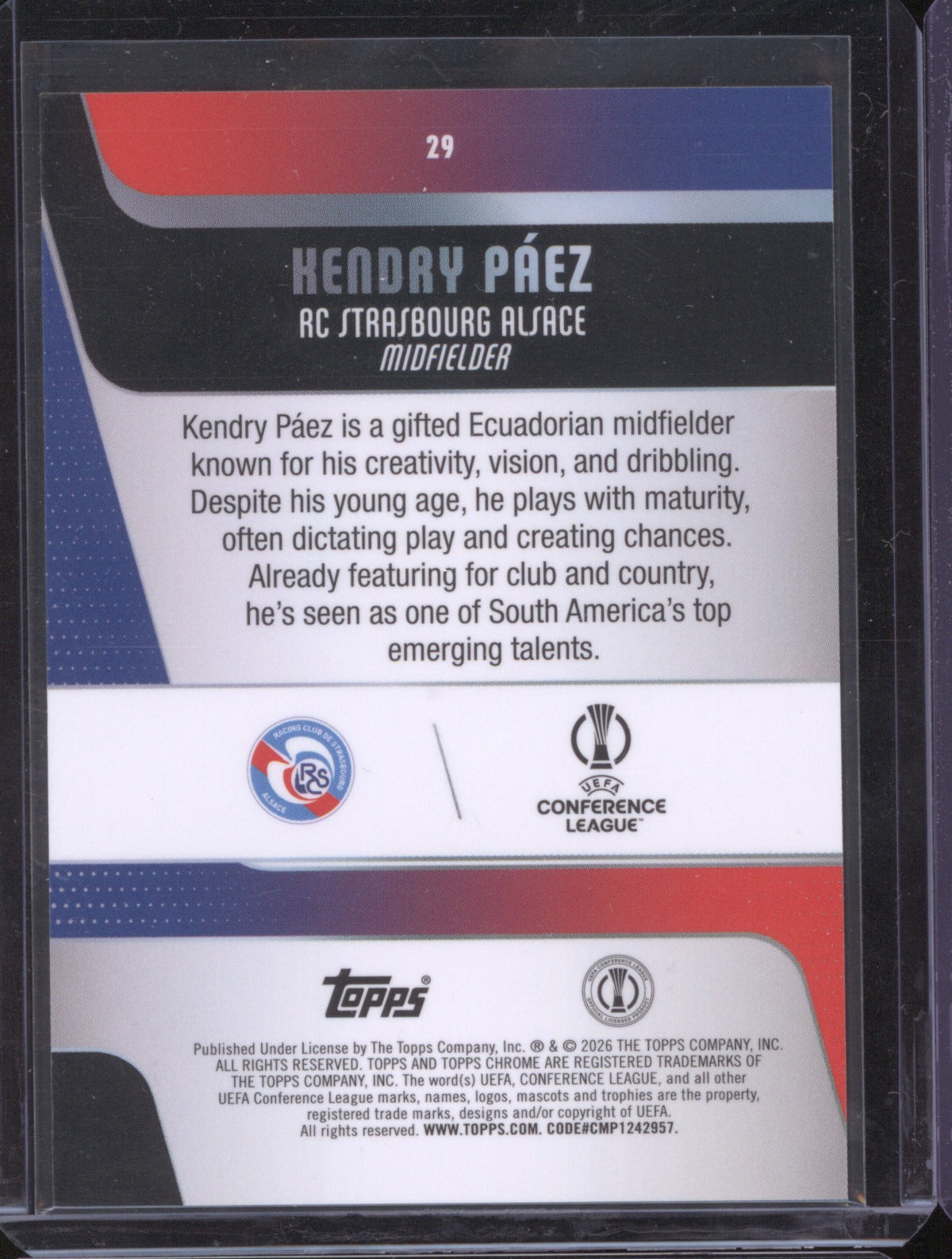 2025 Topps Chrome UEFA Club Competitions Kendry Páez Gold Geometric 11/50 RC