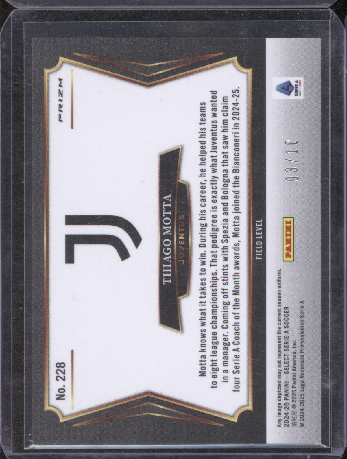 2024 Panini Serie A Thiago Motta #228 Field Level Gold 3/10