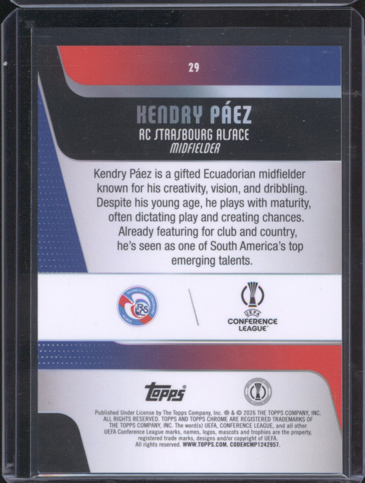 2025 Topps Chrome UEFA Club Competitions Kendry Páez RC Green 5/99