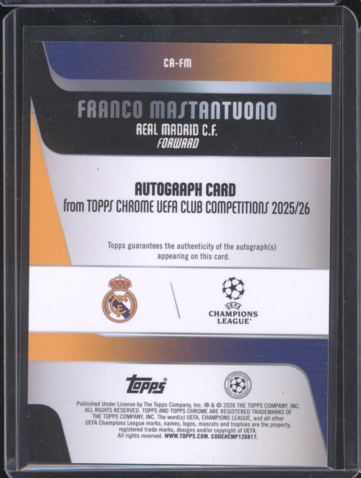Franco Mastantuono 2025 Topps Chrome UEFA Geometric Auto RC