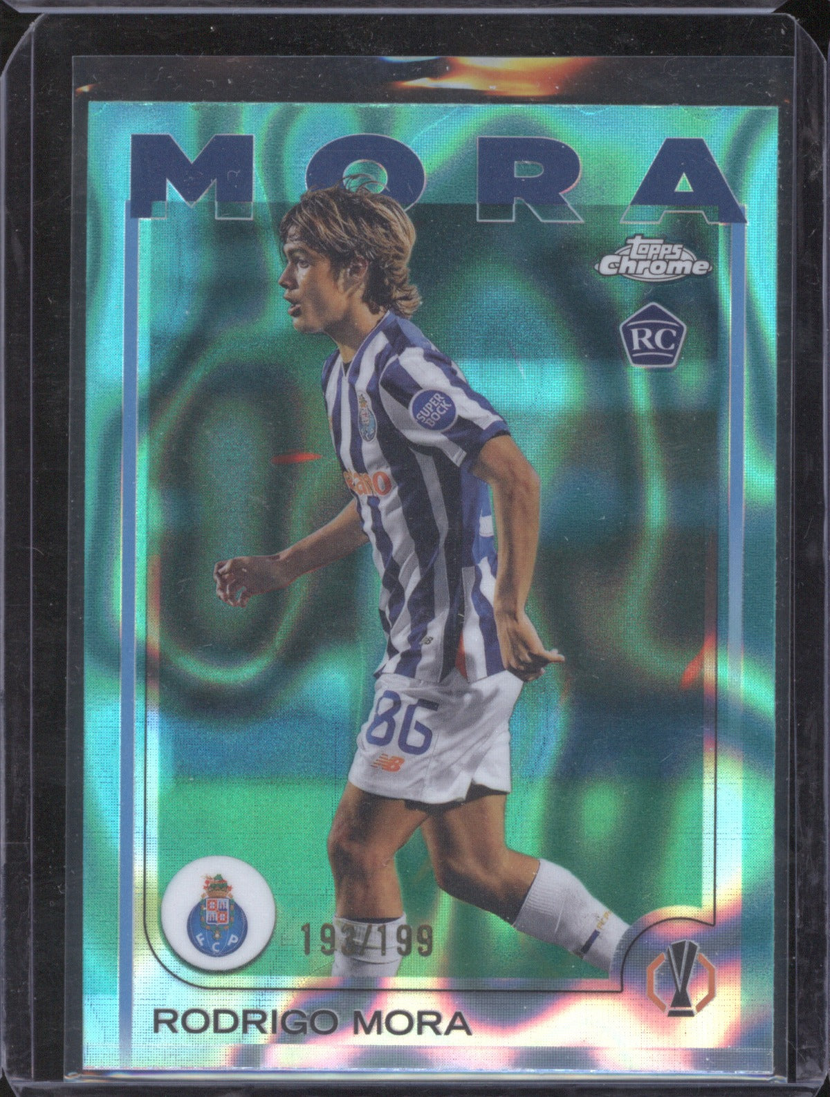 2024 Topps Chrome UEFA Club Competitions Rodrigo Mora RC Aqua Refractor 193/199