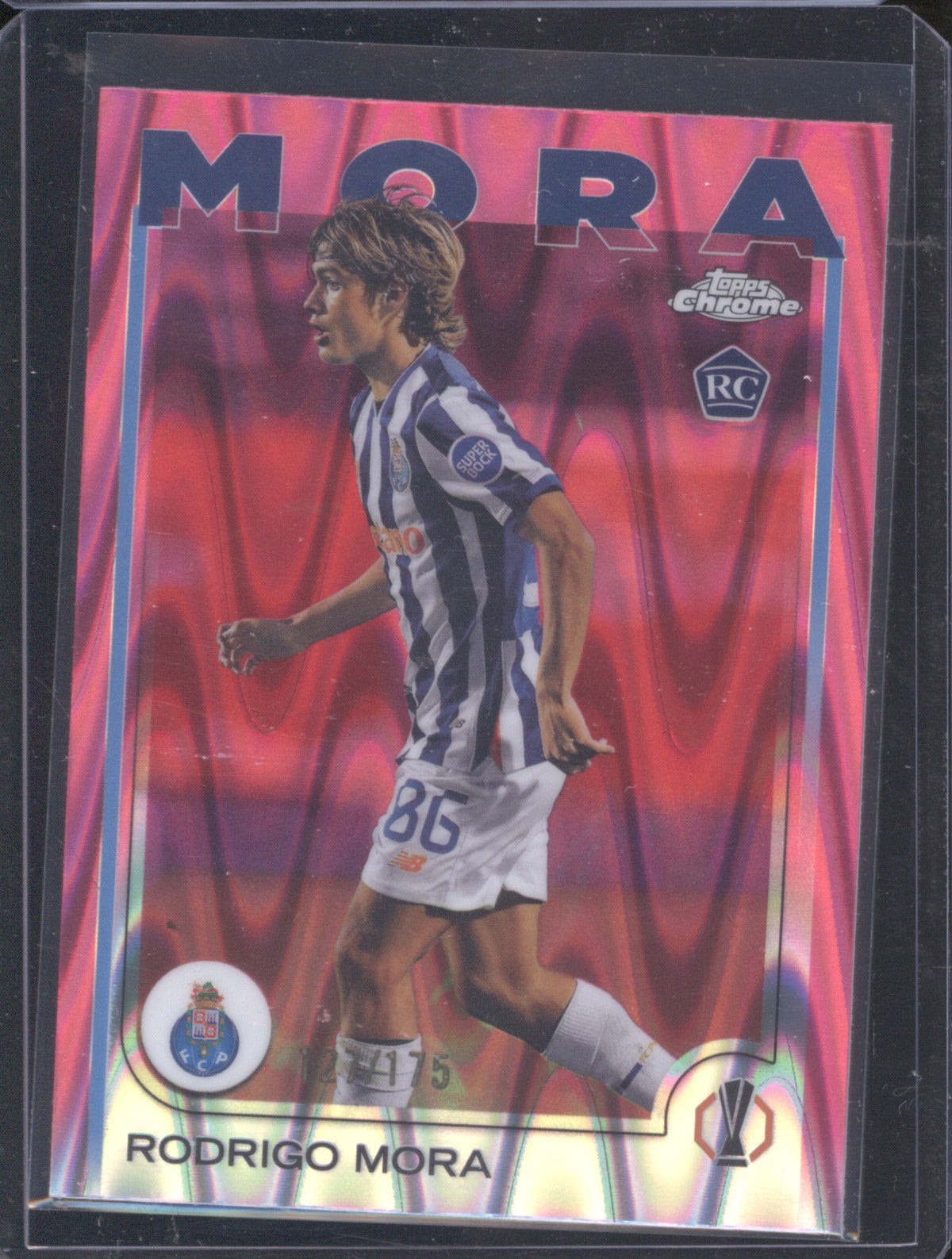 2024 Topps Chrome UEFA Club Competitions Rodrigo Mora Pink Lava RC 127/175
