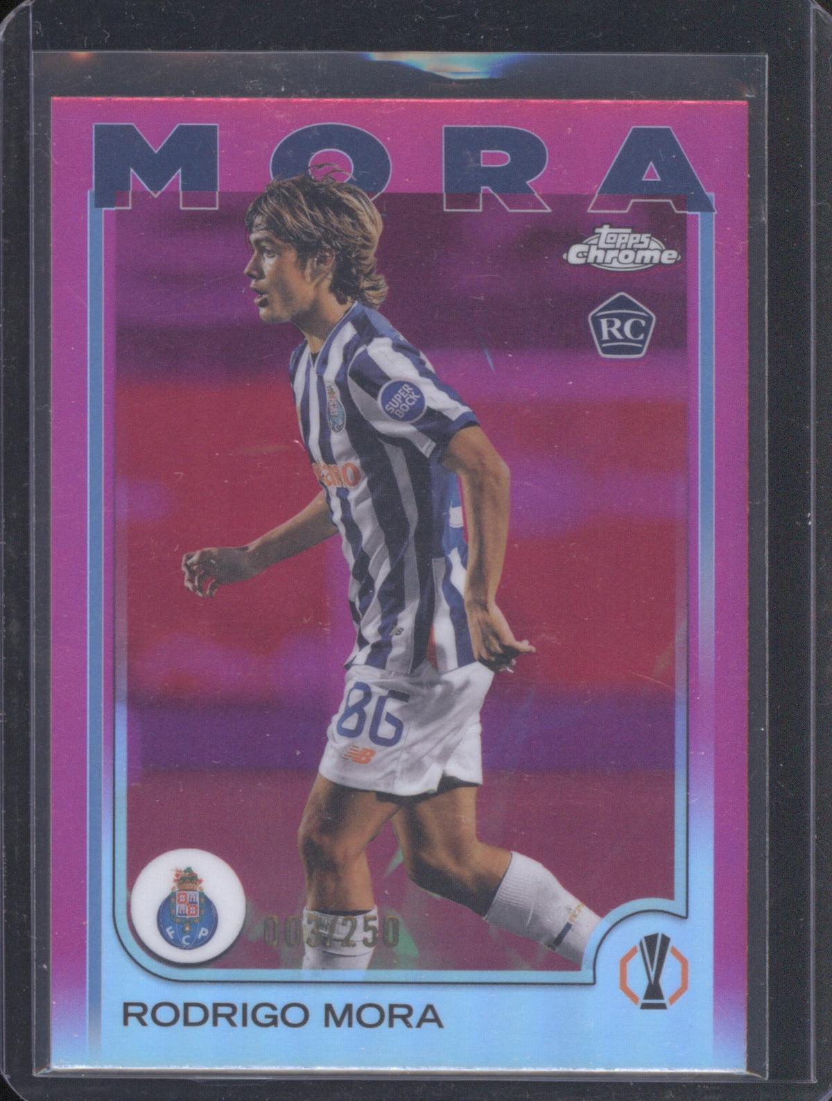 2024 Topps Chrome UEFA Club Competitions Rodrigo Mora RC Pink 003/250