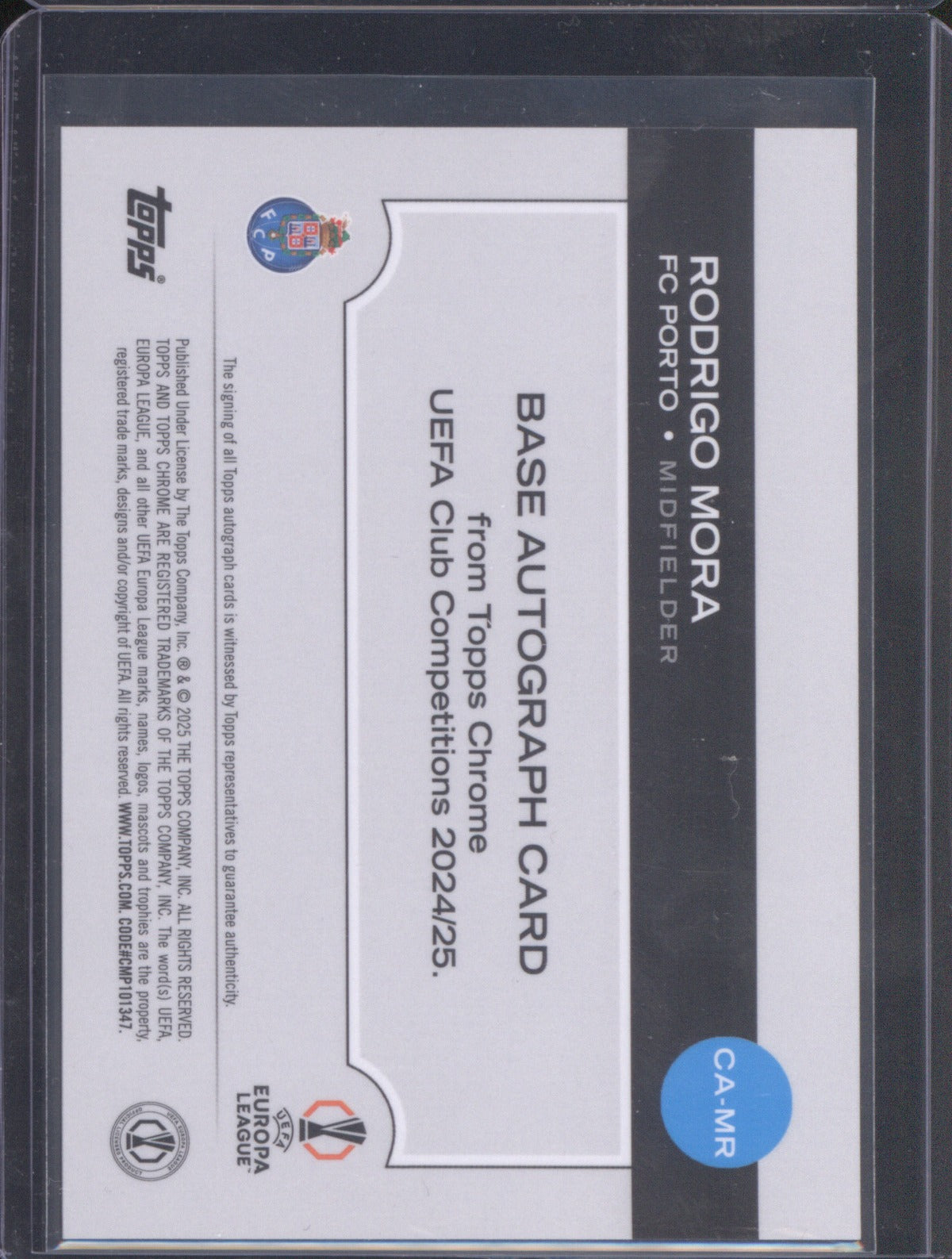 2024 Topps Chrome UEFA Club Competitions Rodrigo Mora RC Auto Aqua 114/199