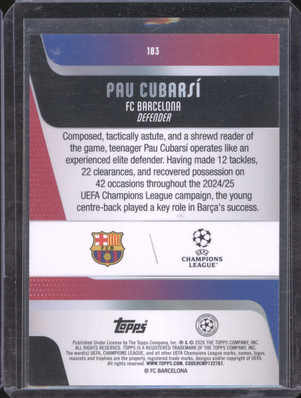 2025 Topps UEFA Club Competitions Pau Cubarsi Red Speckle 2/5