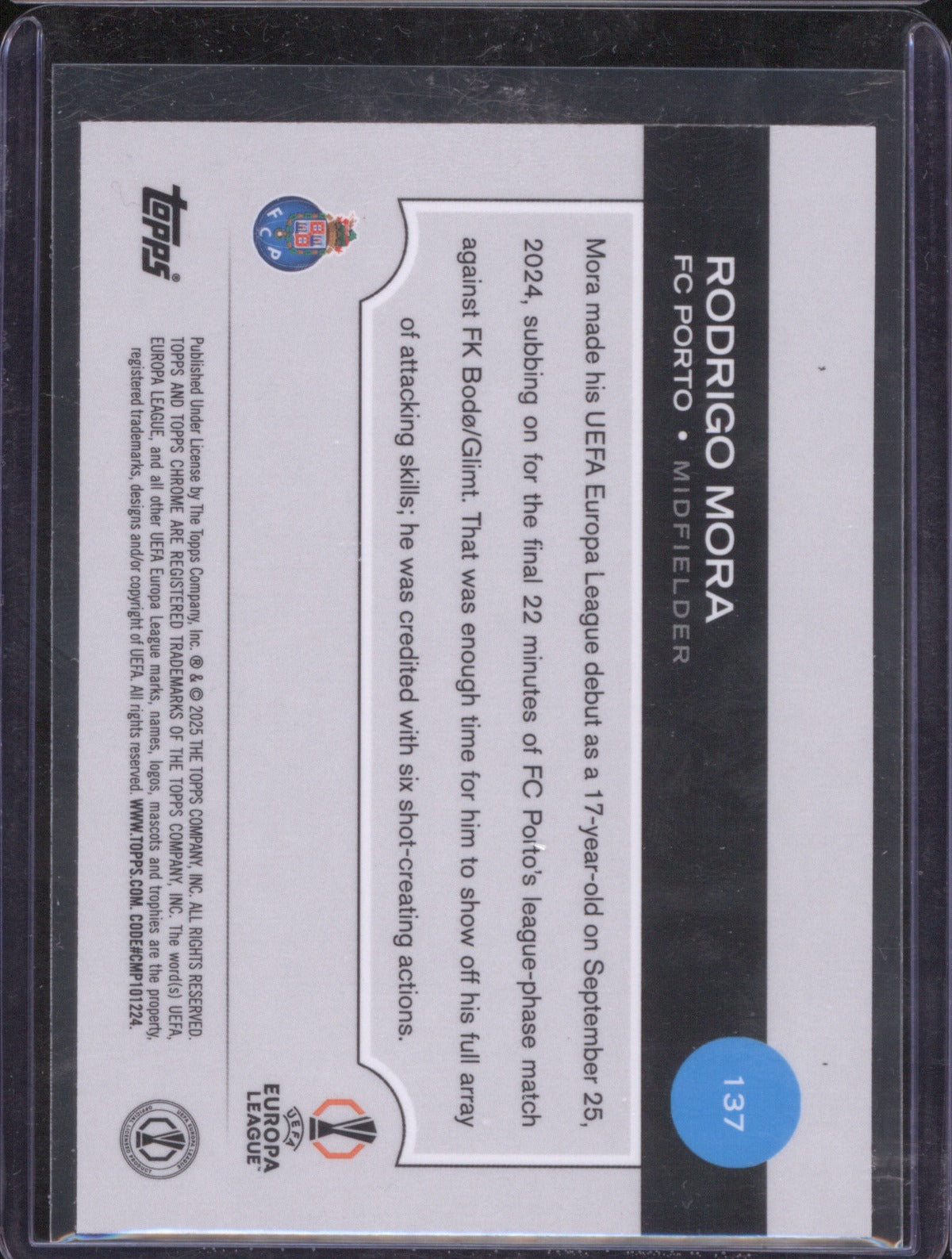 2024 Topps Chrome UEFA Club Competitions Rodrigo Mora Green Lava RC 74/99