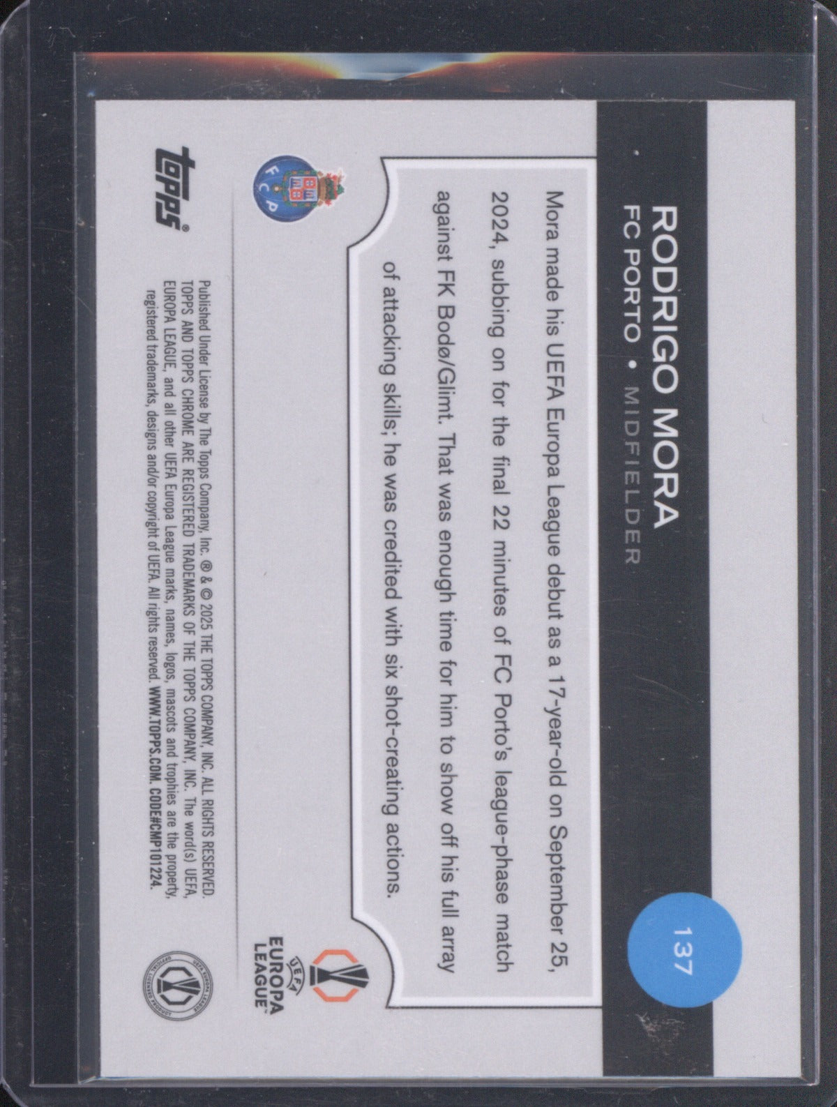2024 Topps Chrome UEFA Club Competitions Rodrigo Mora RC Pink 003/250