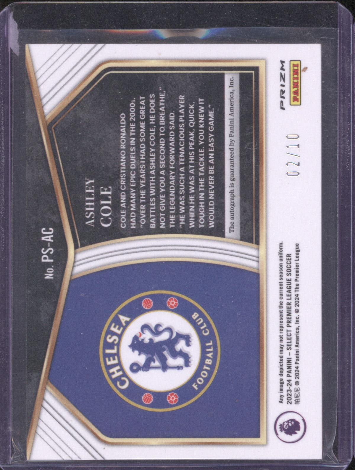 2023 Panini Select Ashley Cole Select Pitchside Signatures Gold 2/10