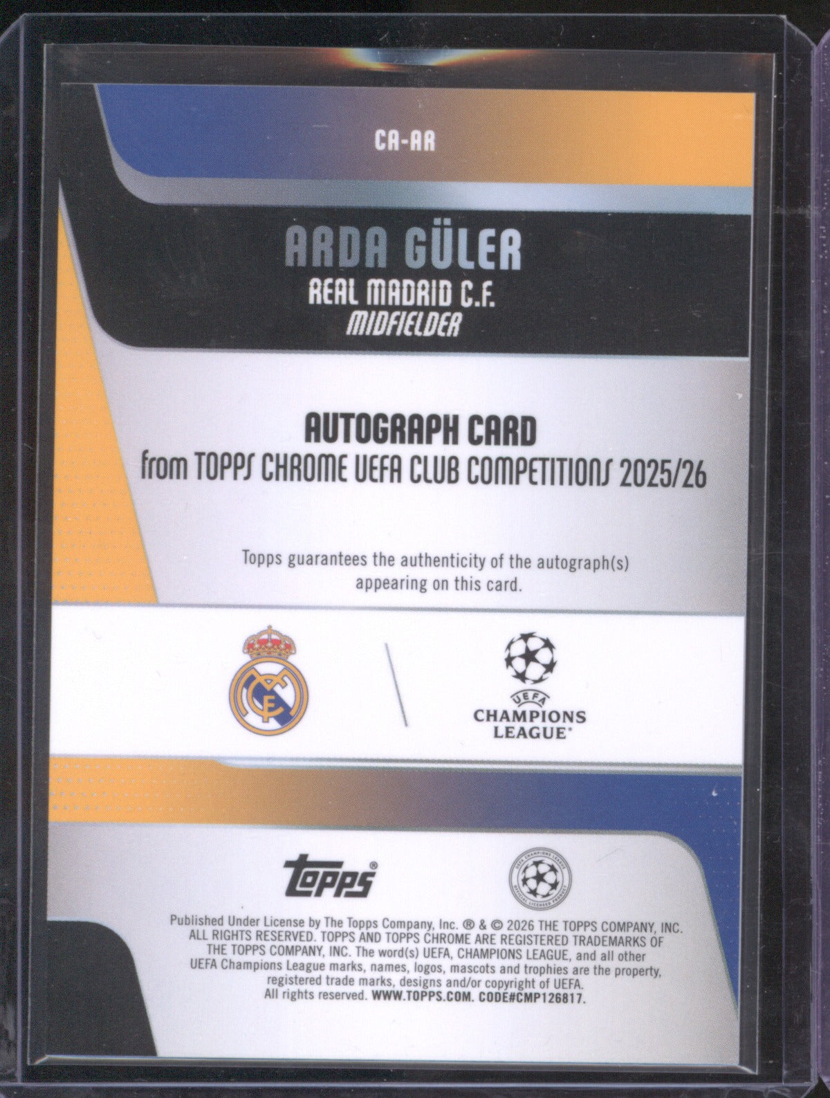 2025 Topps Chrome UEFA Club Competitions Arda Guler Red Auto 2/5