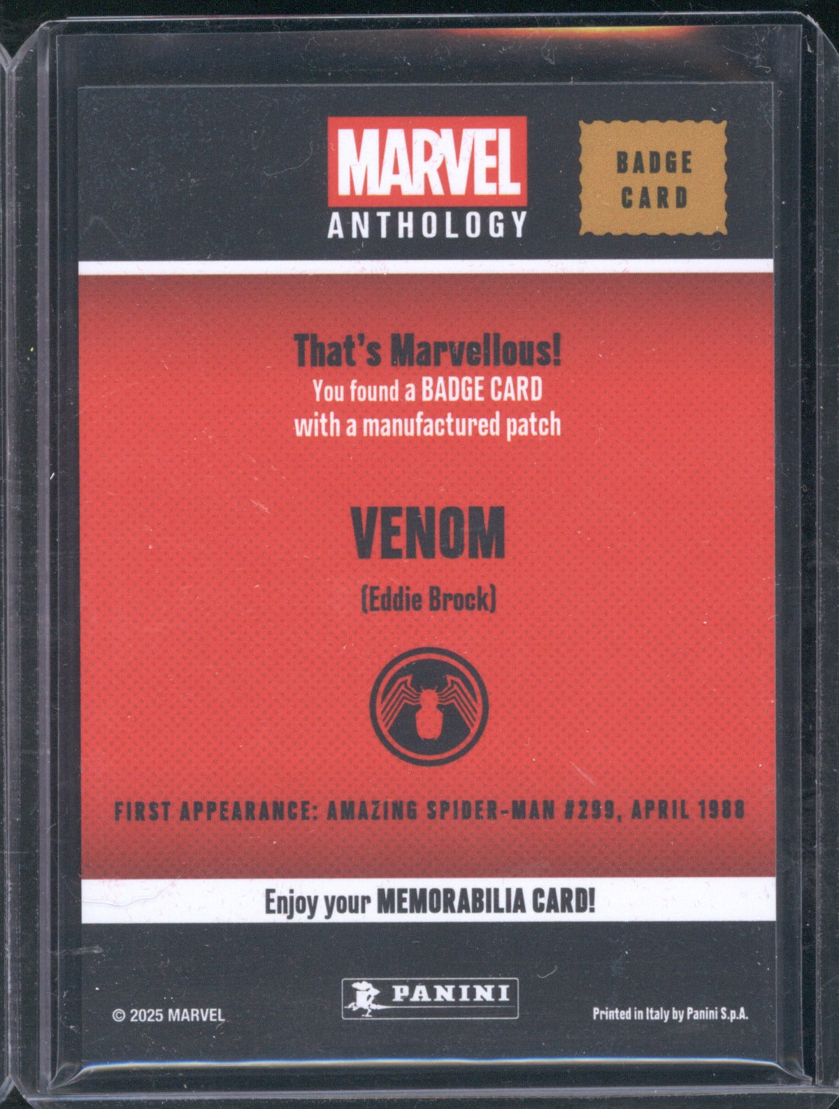 2025 Panini Marvel Anthology Venom Badge