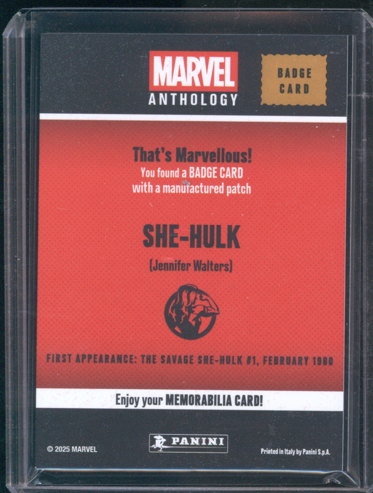 2025 Panini Marvel Anthology She-Hulk Badge
