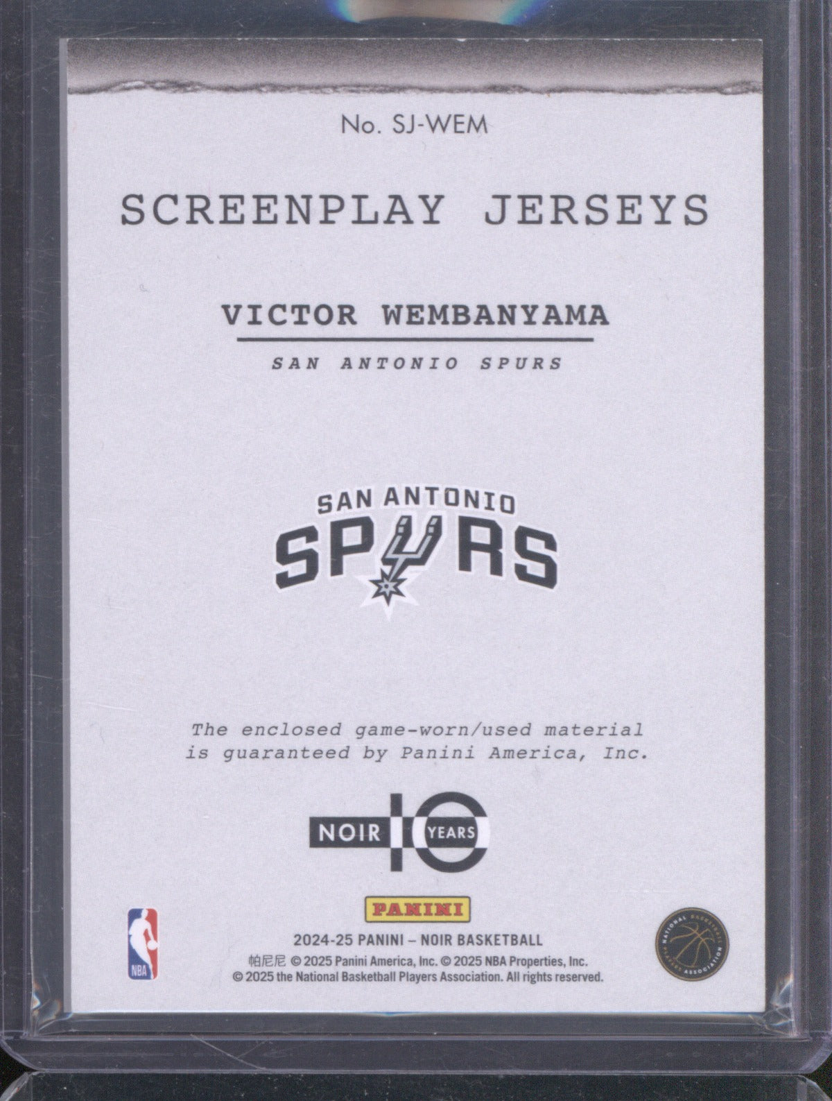2024-25 Panini Noir SJ-WEM Victor Wembanyama Screenplay Jerseys /99