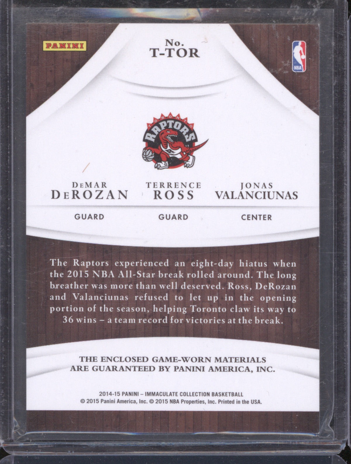 2014-25 Panini Immaculate T-TOR DeRozan Ross Valanciunas Trios Relics /75