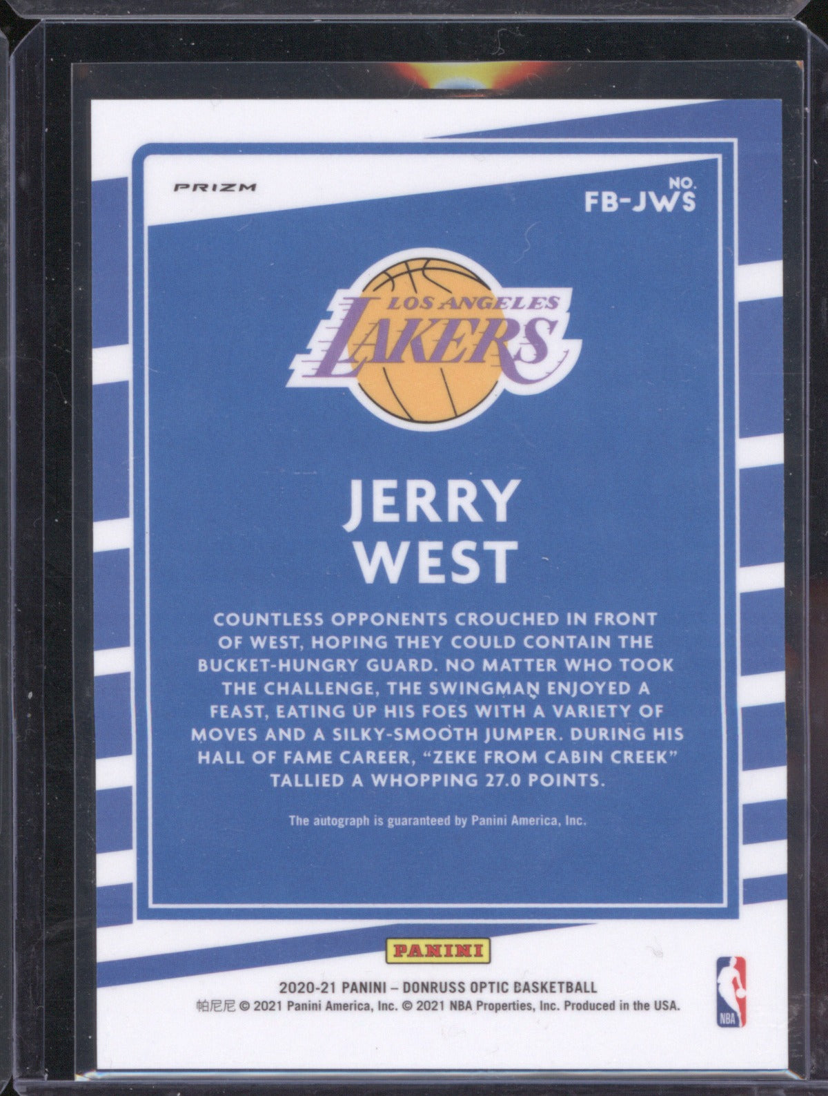 2020-21 Panini Donruss Optic Fast Break Jerry West FB-JWS Fast Break Signatures