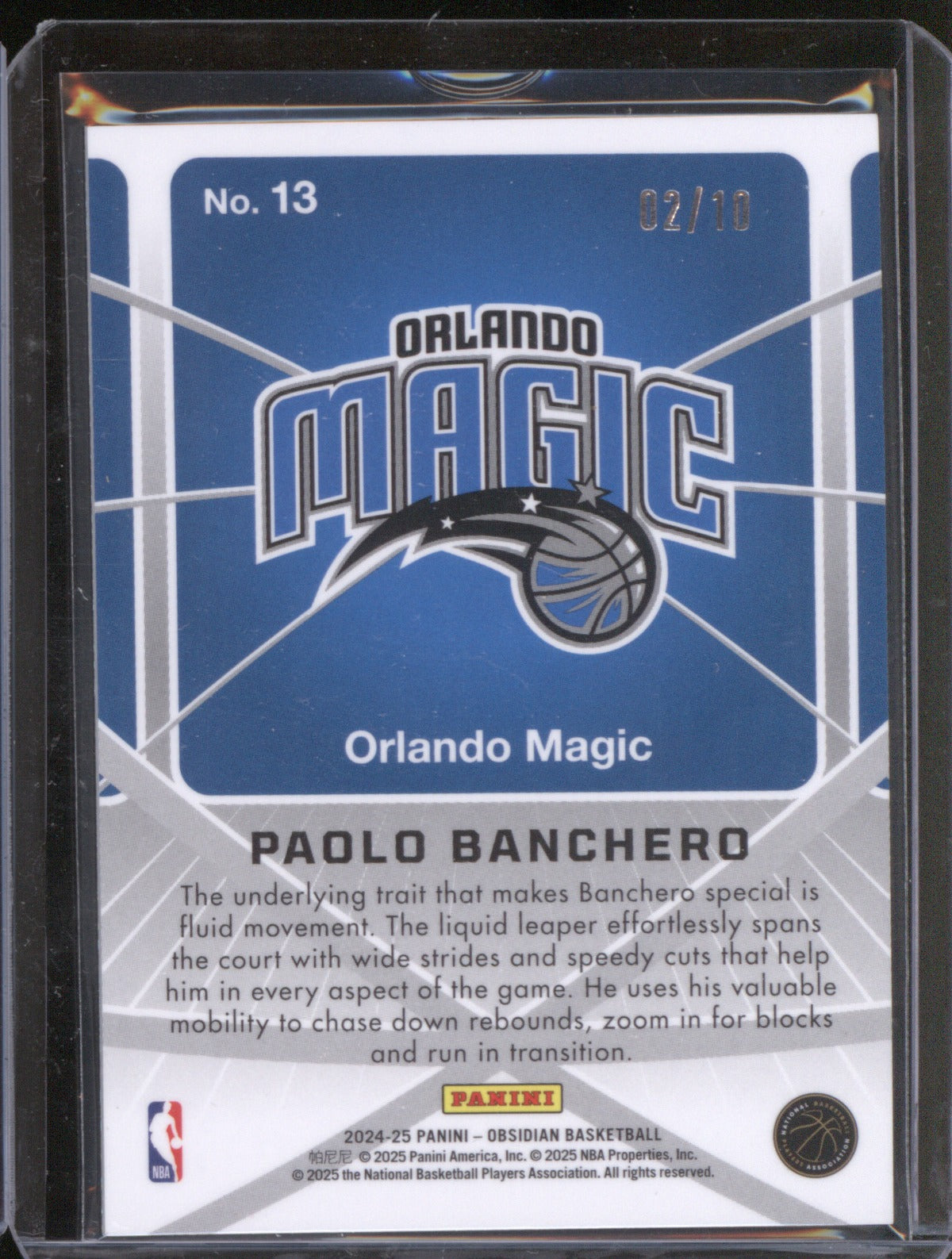 2024 Panini Obsidian 13 Paolo Banchero Atomic Initials Gold Mojo /10