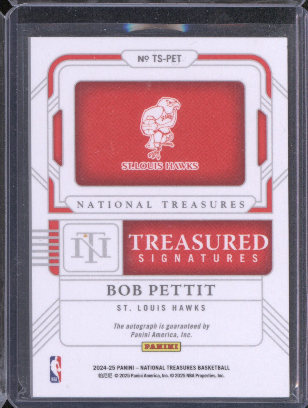 2024-25 Panini National Treasures Bob Pettit Treasured Signatures Gold /10