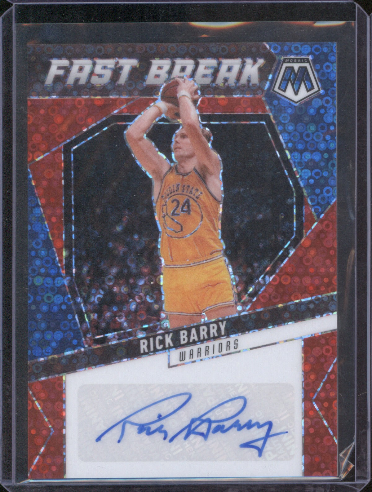 2024-25 Panini Mosaic AFB-BRY Rick Barry Fast Break Autograph Red /49