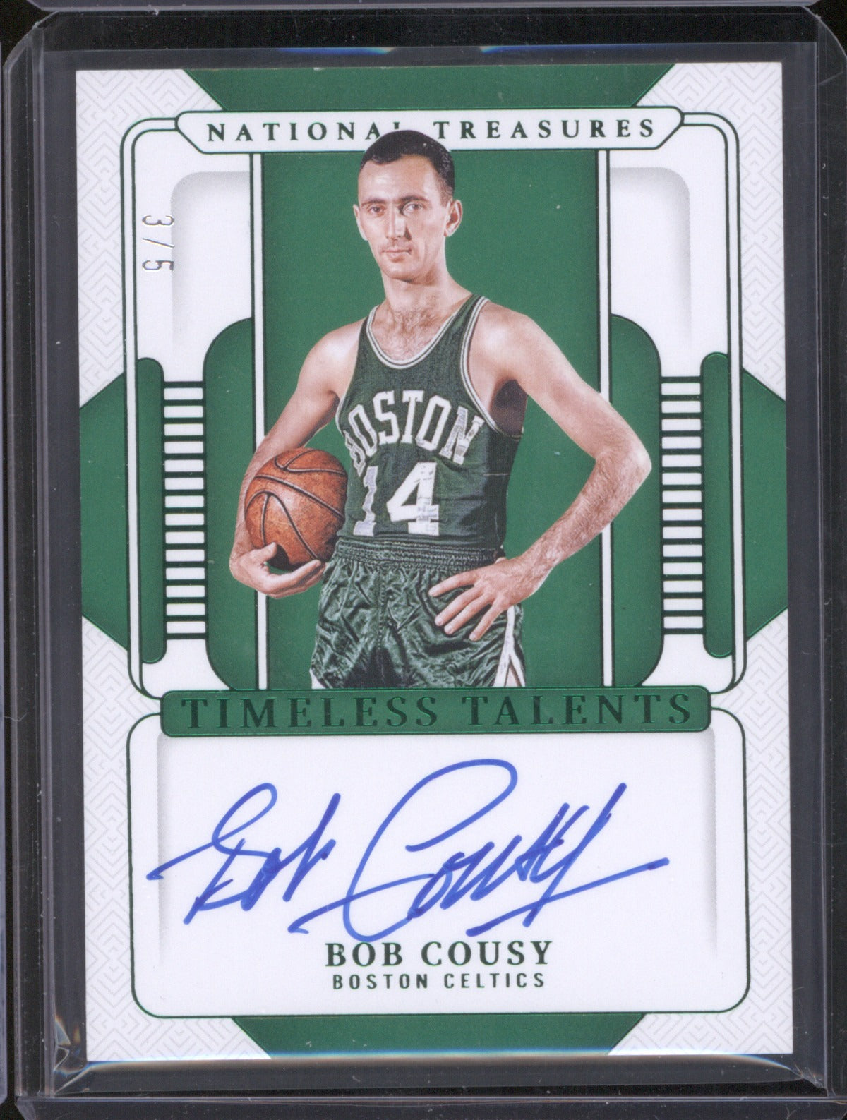 2024-25 Panini National Treasures TTS-BOB Bob Cousy Timeless Talents Emerald /5