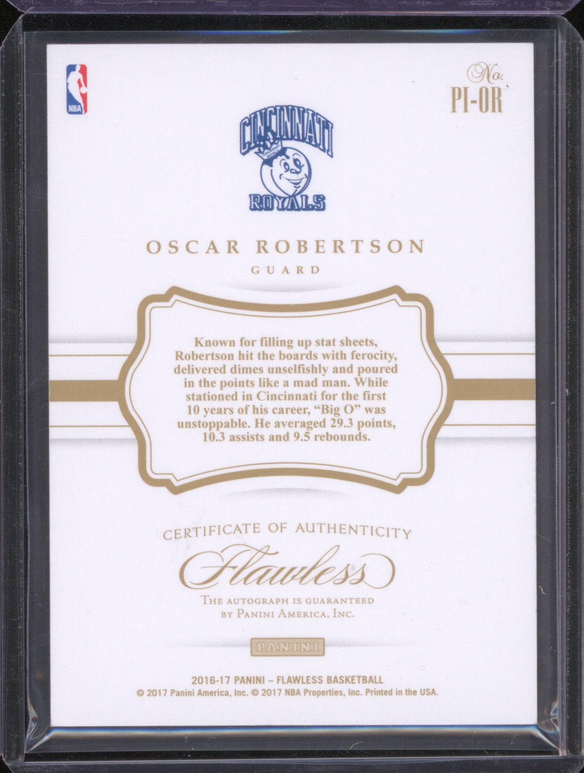 2016-17 Panini Flawless PI-OR Oscar Robertson Premium Ink Ruby /15
