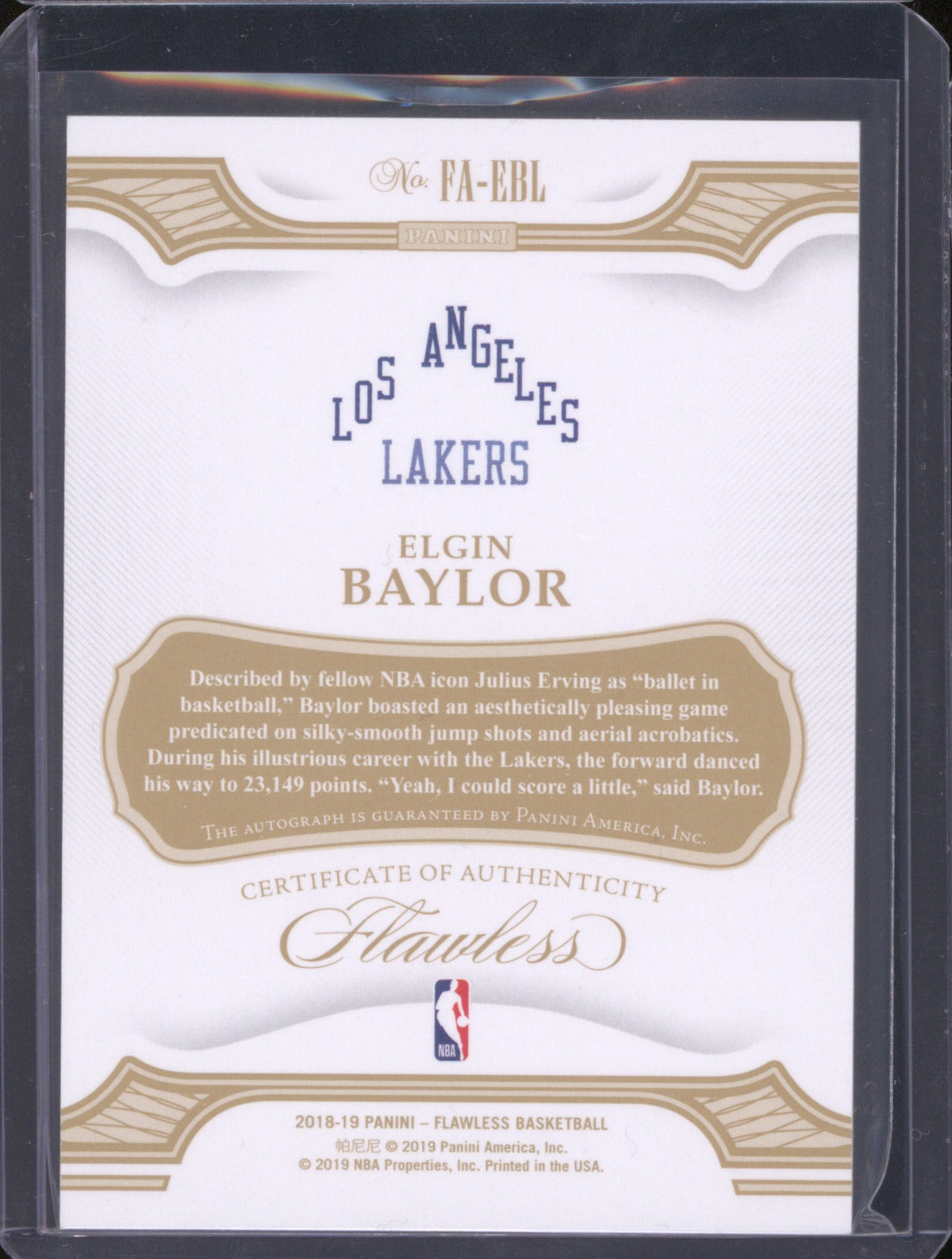 2018-19 Panini Flawless FA-EBL Elgin Baylor