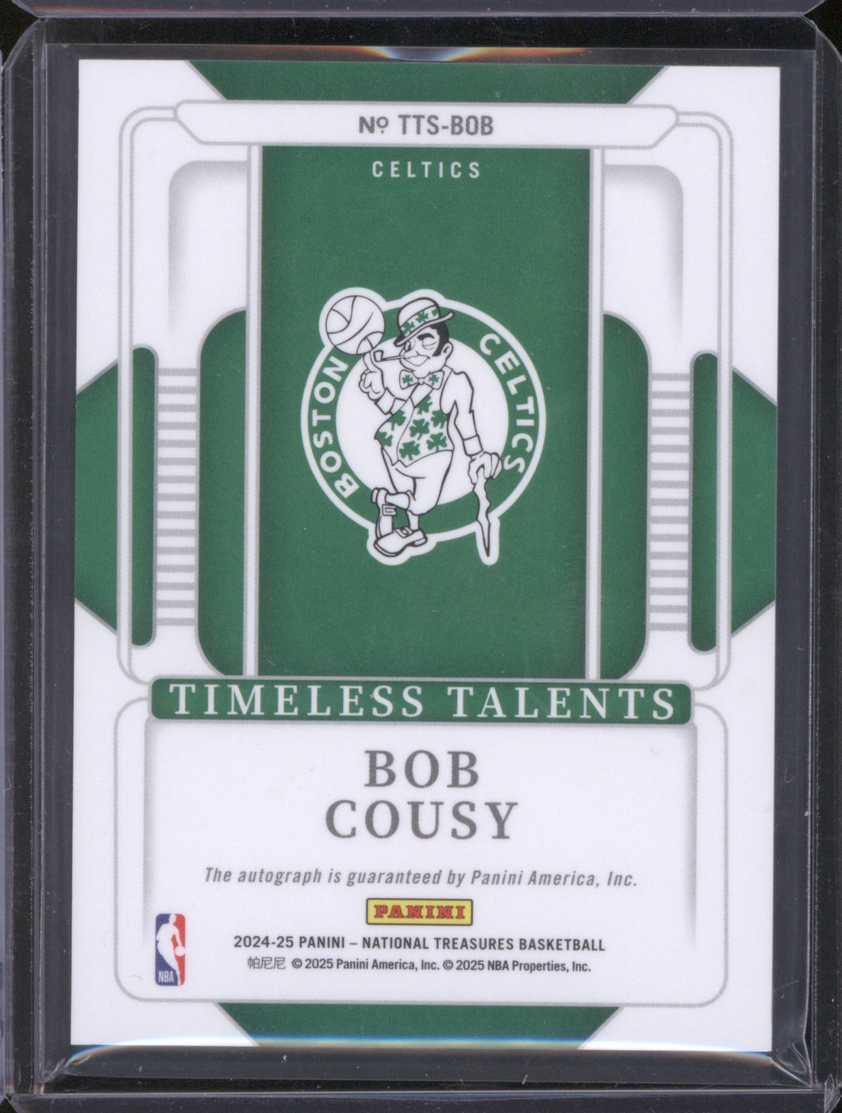2024-25 Panini National Treasures TTS-BOB Bob Cousy Timeless Talents Emerald /5