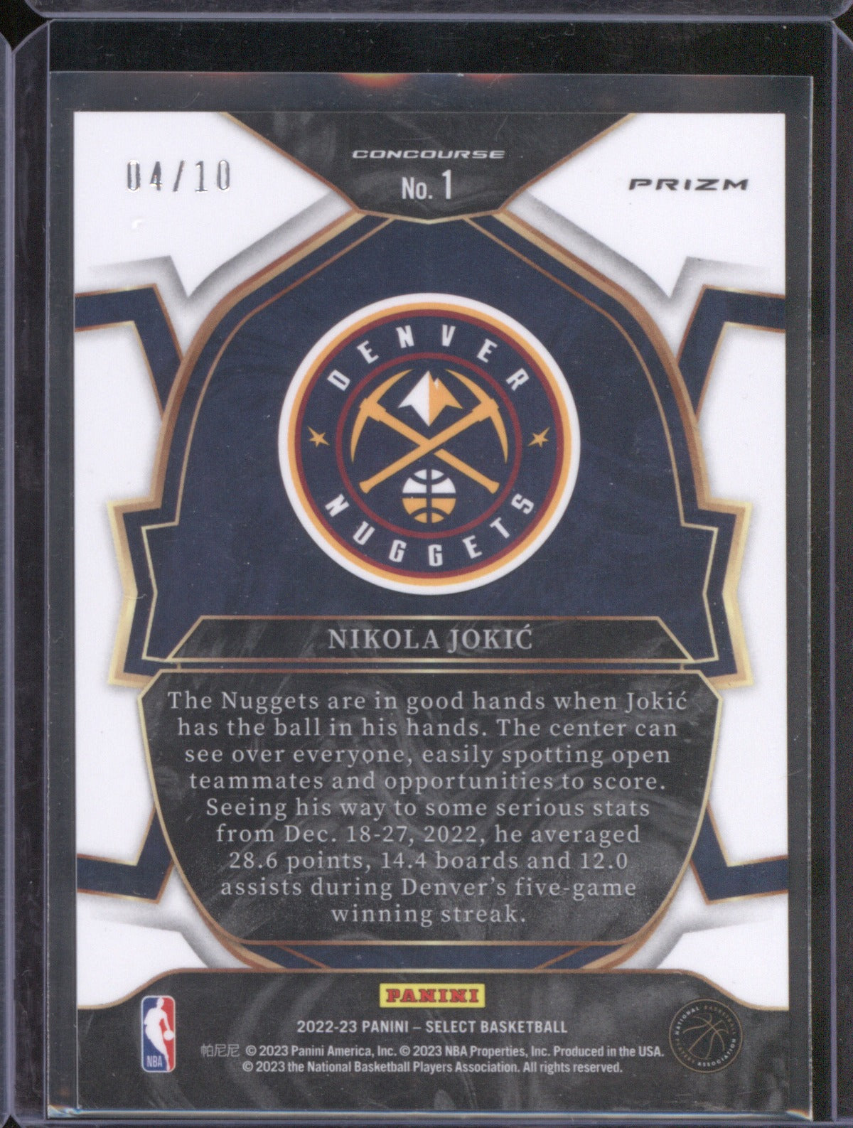 2022-23 Panini Select 1 Nikola Jokic Gold Wave Concourse /10