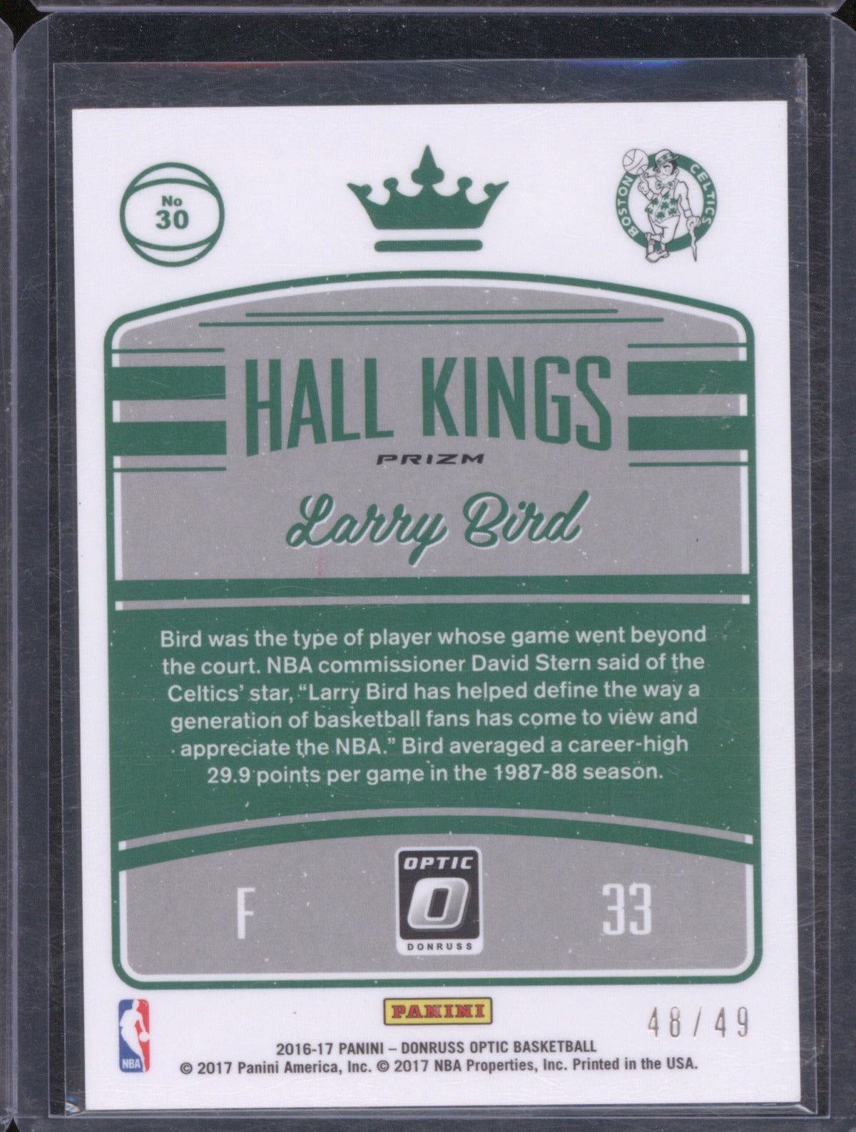 2016-17 Panini Donruss Optic 30 Larry Bird Hall Kings Blue /49