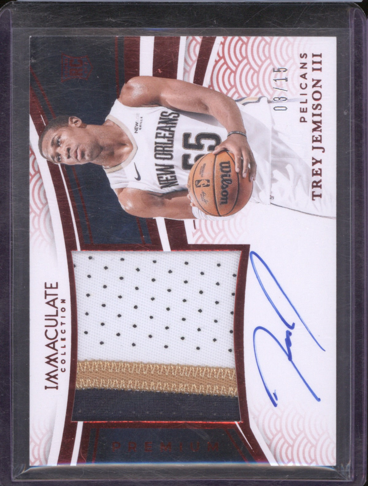 2024-25 Panini Immaculate PPA-TJA Trey Jemison III Premium Patch Auto Red /15 RC