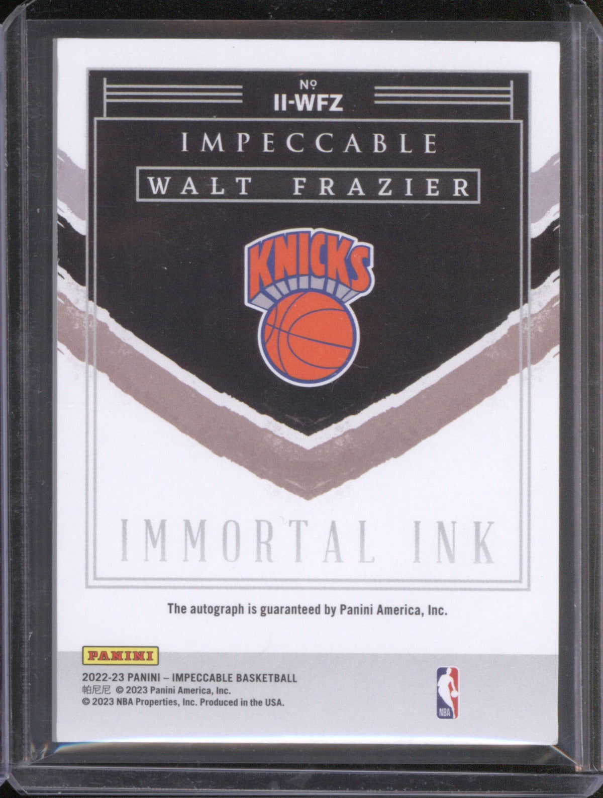 2022-23 Panini Impeccable II-WFZ Walt Frazier Immortal Ink Auto /75
